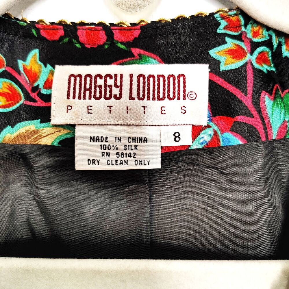 Vintage Maggy London Womens 8 Blazer Jacket Silk Multicolor Floral Bright 80s - Picture 6 of 13